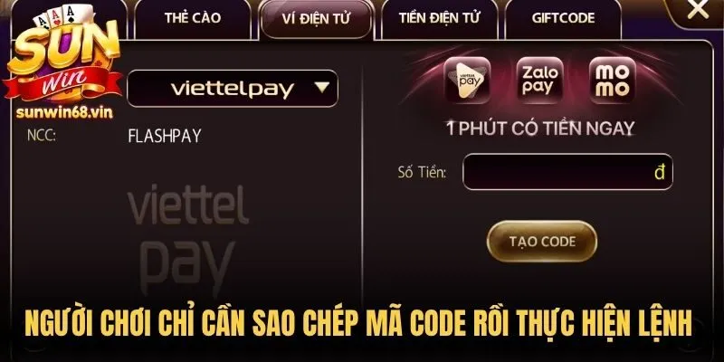 Người chơi chỉ cần sao chép mã code rồi thực hiện lệnh chuyển tiền